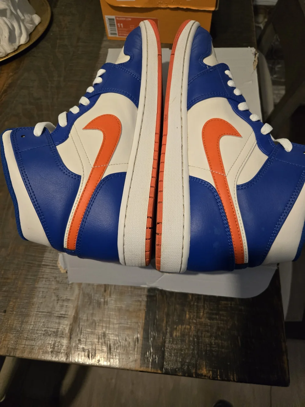 Jordan High-Top Sneakers in Blue, White & Orange